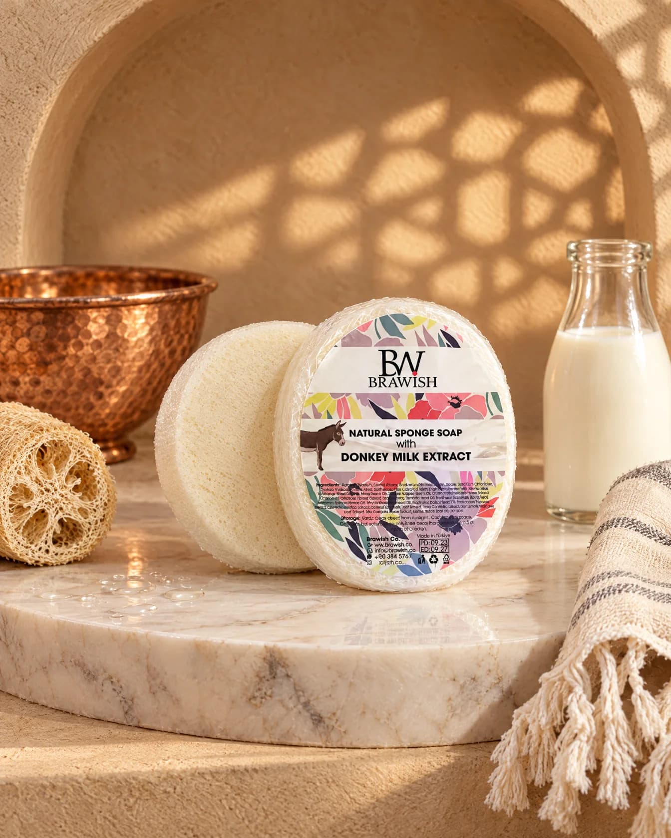 Donkey Milk Sponge Soap, on hammam marble